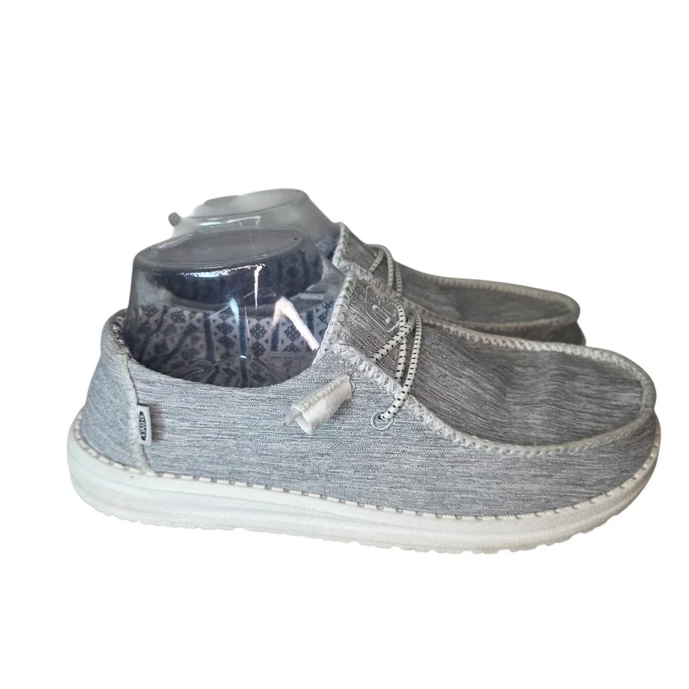 Hey Dude Wendy Boho Stitch Womens 7 White Melange Comfort Slip On Loafers